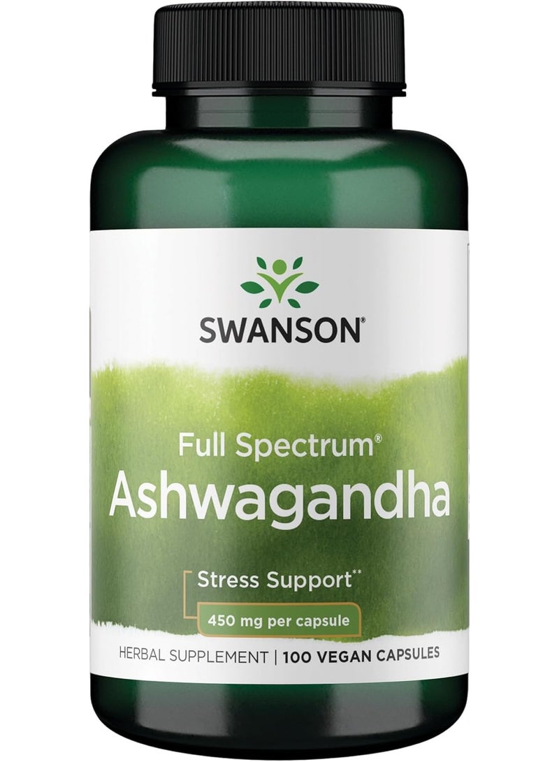 سوانسون مكمل مسحوق الأشواغاندا - مكمل جذور الأشواغاندا وأجزائها الهوائية لتعزيز تخفيف التوتر ودعم الطاقة - مكمل أيورفيدي للصحة الطبيعية (100 كبسولة، 450 ملغ لكل كبسولة) - Image 1